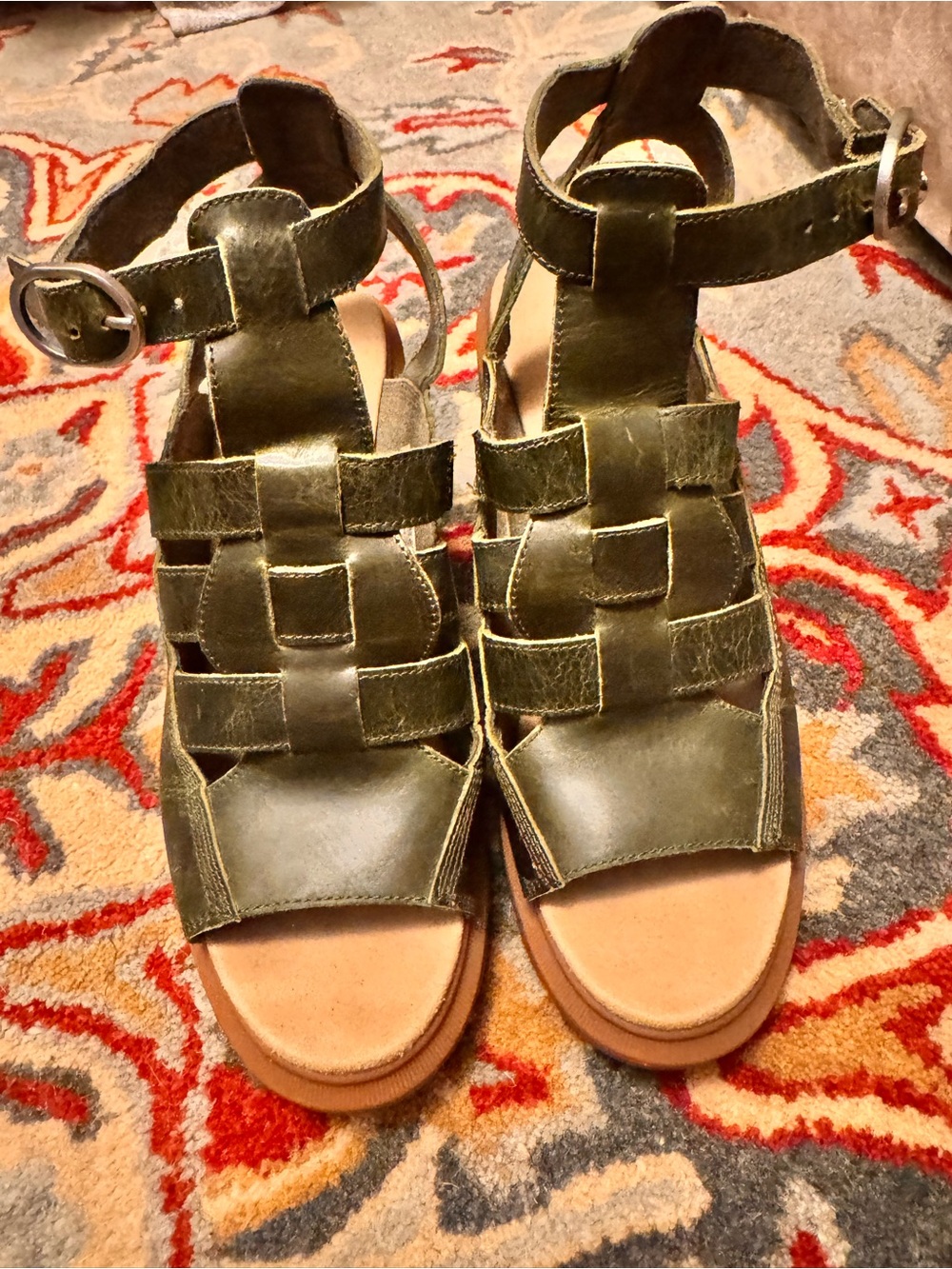 Timberland Allington Olive Green Woven Leather Ankle-Strap Sandals